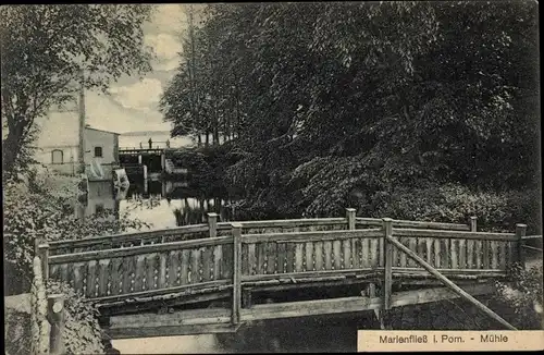 Ak Marianowo Marienfließ Pommern, Mühle, Brücke