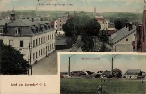 Ak Bernsdorf i.d. Oberlausitz, Aktien Glashütte, Blick vom Vogel'schen Hause