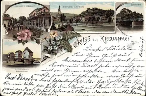 Litho Bad Kreuznach an der Nahe, Kurhaus, Ebernburg, Brückenhäuser