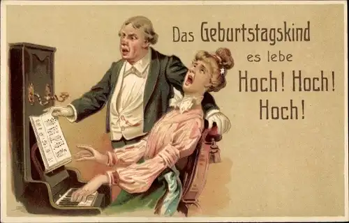 Präge Ak Glückwunsch Geburtstag, Singendes Paar am Klavier