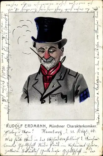 Künstler Ak Rudolf Erdmann, Münchner Charakterkomiker, Portrait, Zigarette