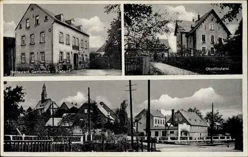 Ak Hartmannsdorf bei Kirchberg Sachsen, Restaurant Gambrinus, Postamt, Oberförsterei