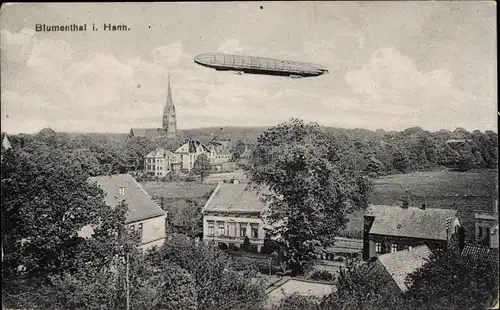 Ak Blumenthal Hansestadt Bremen, Teilansicht, Zeppelin