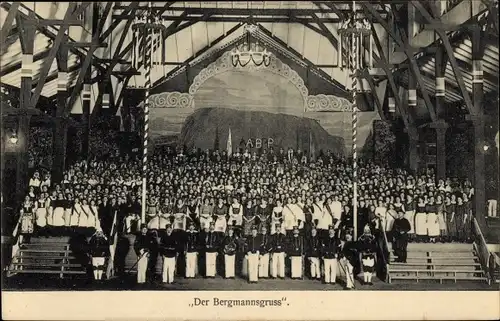 Ak Freiberg in Sachsen, Der Bergmannsgruß, Festhalle, Gruppenbild