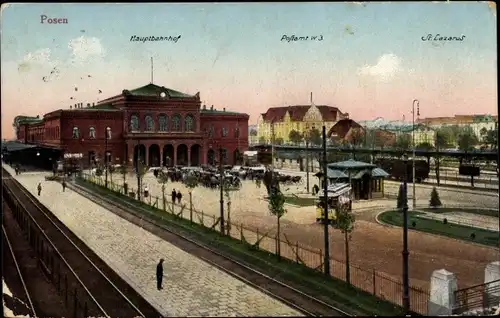 Ak Poznań Posen Polen, Hauptbahnhof, Postamt W3, St. Lazarus