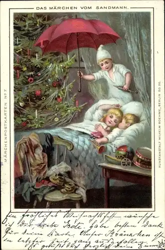 Litho Märchen vom Sandmann, Schlafende Kinder, Tannenbaum