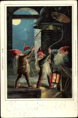 Litho Zwerge, Glocke, Mond, Handlaterne