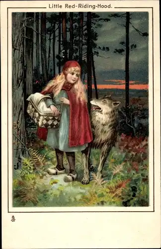 Ak Märchen, Rotkäppchen und der böse Wolf, Gebrüder Grimm