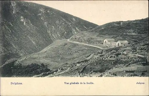 Ak Delphi Griechenland, Gesamtansicht der Ausgrabung