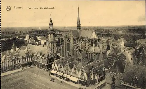 Ak Furnes Veurne Westflandern, Panorama, L'Eglise Ste. Walburge