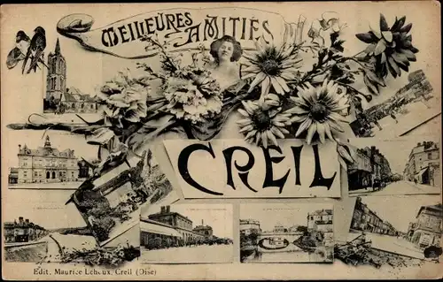 Ak Creil-Oise, Rathaus, Kirche, Brücke, Bahnhof