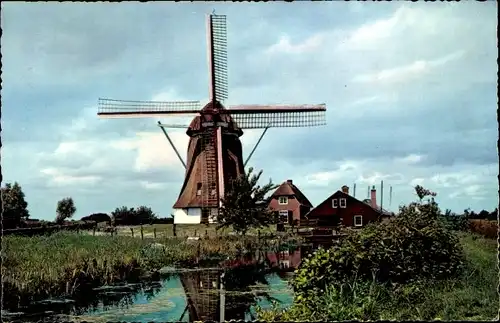 Ak Naarden Nordholland Niederlande, Windmühle, Fluss, Häuser