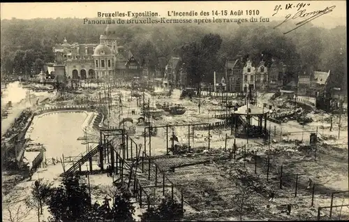 Ak Bruxelles Brüssel, Weltausstellung 1910, Incendie, Panorama de Kermesse