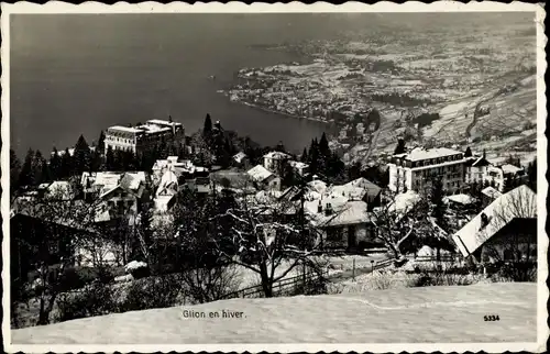 Ak Glion Montreux Kanton Waadt, Panorama, Winter