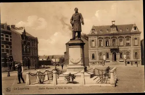 Ak La Louvière Wallonie Hennegau, Statue Mairaux, Rathaus