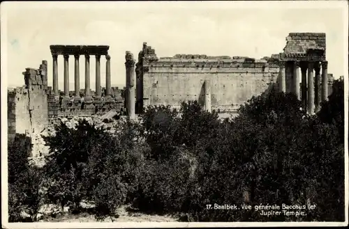 Ak Baalbek Libanon, Gesamtansicht Bacchus- und Jupiter-Tempel