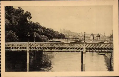 Ak Hradčany Hradschin Praha Prag Tschechien, Panorama vom Rieger Quai b. d. Sofieninsel