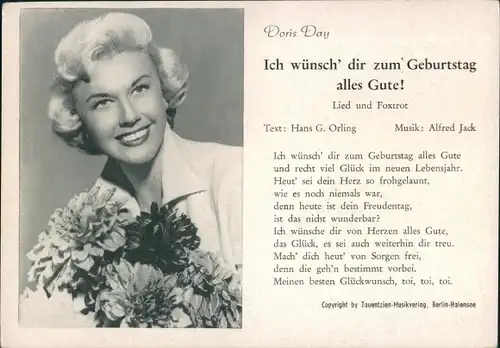 Ak Schauspielerin und Sängerin Doris Day, Portrait, Titel Ich wünsch' dir zum Geburtstag alles Gute!
