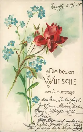 Präge Litho Glückwunsch Geburtstag, Vergissmeinnicht, Blumen