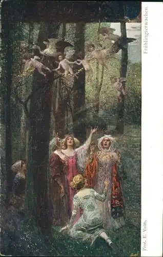 Künstler Ak Veith, E., Frühlingserwachen, Engel, Frauen