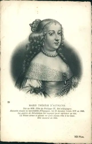 Ak Maria Theresia, Maria von Österreich, Königin von Frankreich, Portrait