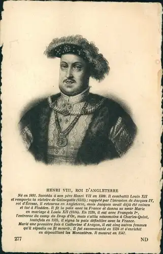 Ak Heinrich VIII, König von England, Portrait