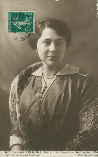 Ak Lucienne Fremont, Reine des Reines, Mi-Careme 1914