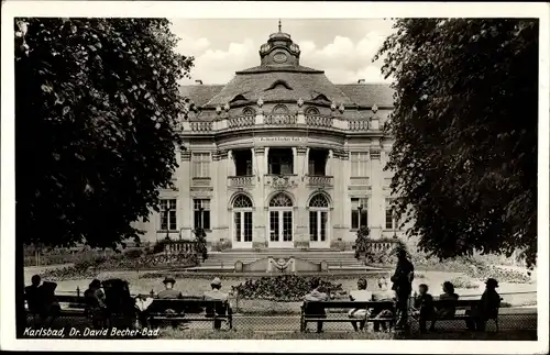 Ak Karlovy Vary Karlsbad Stadt, Dr. David Becher Bad, Parkbänke