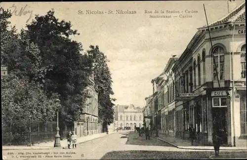 Ak St Nicolas Wallonien Lüttich, Bahnhofstraße, Kasino