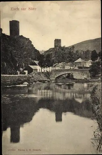Ak Esch sur Sure Esch an der Sauer Luxemburg, Fluss, Brücke, Türme