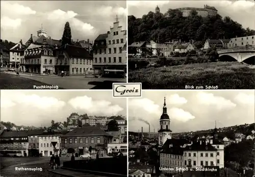 Ak Greiz im Vogtland, Rathausplatz, Puschkinplatz, Unteres Schloss, Stadtkirche