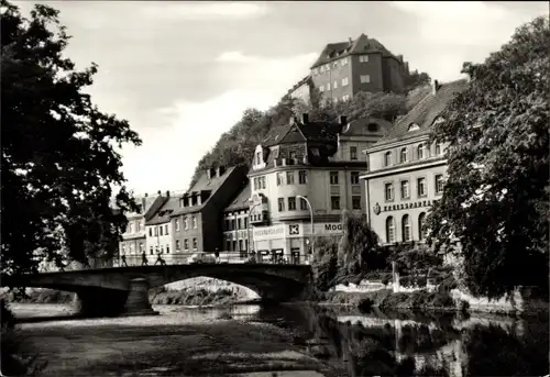 Ak Greiz in Thüringen, Brücke, Kreissparkasse, Konsum Gaststätte