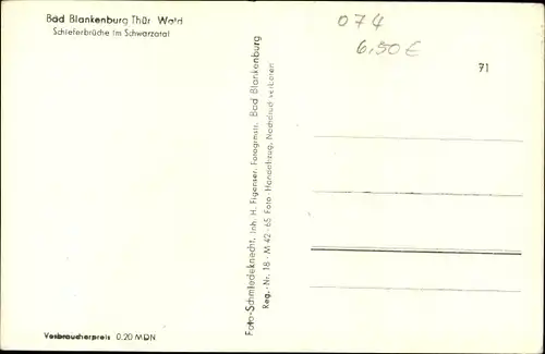 Ak Bad Blankenburg in Thüringen, Schieferbrüche, Schwarzatal