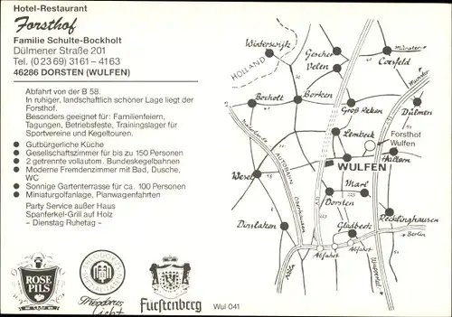 Ak Wulfen Dorsten in Westfalen, Hotel-Restaurant Forsthof, Inh. Schulte-Bockholt, Dülmener Straße 20