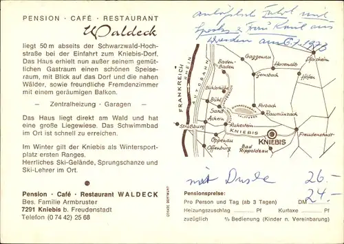 Ak Kniebis Freudenstadt im Schwarzwald, Schwarzwaldhochstraße, Pension Cafe Restaurant Waldeck