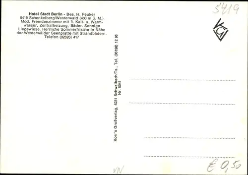 Ak Schenkelberg im Westerwald, Hotel Stadt Berlin, Außenansicht, Innenansichten, Garten