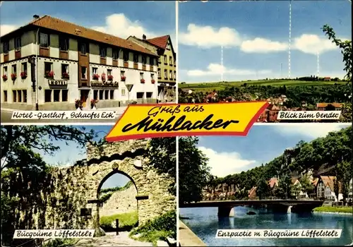 Ak Mühlacker im Enzkreis, Hotel Gasthof Scharfes Eck, Burgruine Löffelstelz, Sender