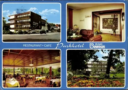 Ak Bad Bevensen in Niedersachsen, Restaurant, Café Parkhotel, Außen- und Innenansichten