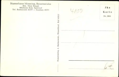 Ak Speldorf Mülheim Ruhr, Stammhaus Monning, Bauernstube, Bes. Thea Ringel