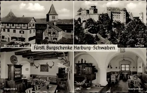 Ak Harburg an der Wörnitz Schwaben, Burgschenke, Schloss, Gästezimmer, Jägerstübl