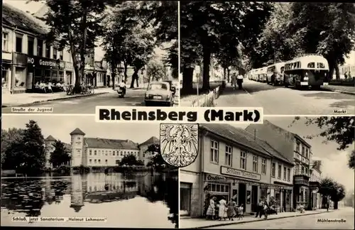 Ak Rheinsberg in der Mark, Straße der Jugend, Schloss, Sanatorium, Mühlenstraße, Markt