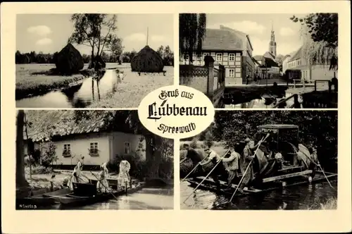Ak Lübbenau im Spreewald, Kahn, Spreewälderinnen in Tracht
