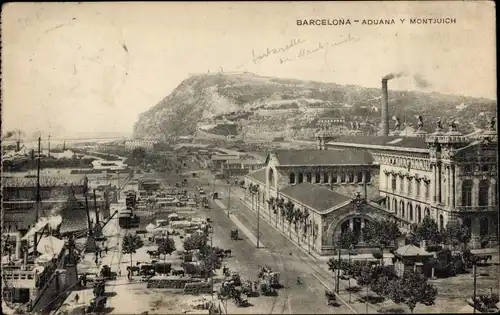 Ak Barcelona Katalonien Spanien, Aduana y Montjuich