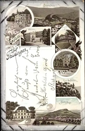 Litho Bad Blankenburg in Thüringen, Ruine Greifenstein, Schwarzburg