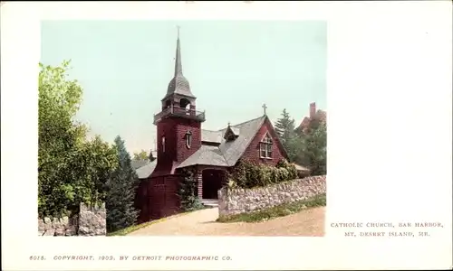 Ak Bar Harbor Maine USA, Mount Desert Island, katholische Kirche