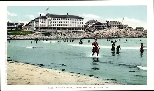 Ak York Beach Maine, Youngs Hotel, vom Strand aus