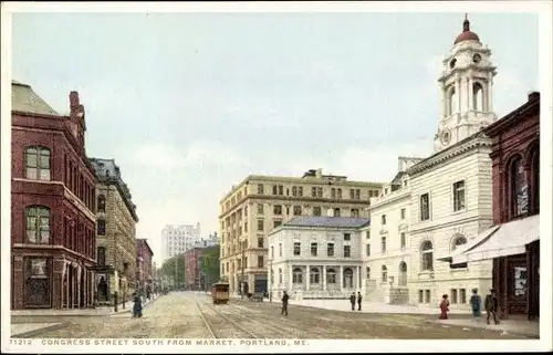 Ak Portland Maine USA, Congress Street südlich von Market