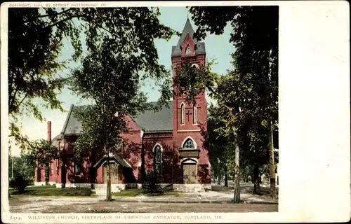 Ak Portland Maine USA, Williston Church, Geburtsort von Christian Endeavor