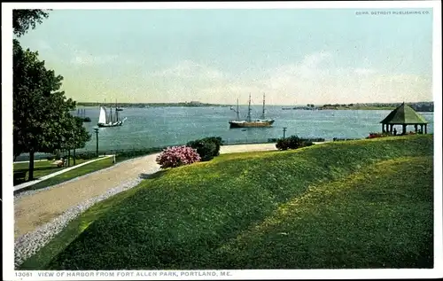 Ak Portland Maine USA, Blick auf den Hafen vom Fort Allen Park