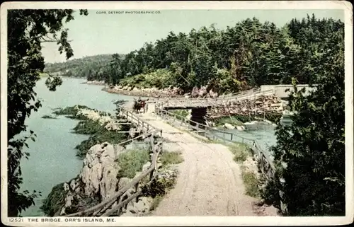 Ak Portland Maine USA, Orrs Island, die Brücke